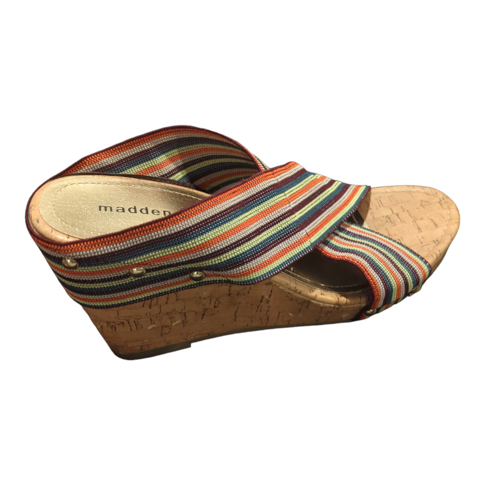 STEVE MADDEN GIRL Fabric Criss Cross Cork Heel Wedge Platform Sz 10 - Picture 6 of 12